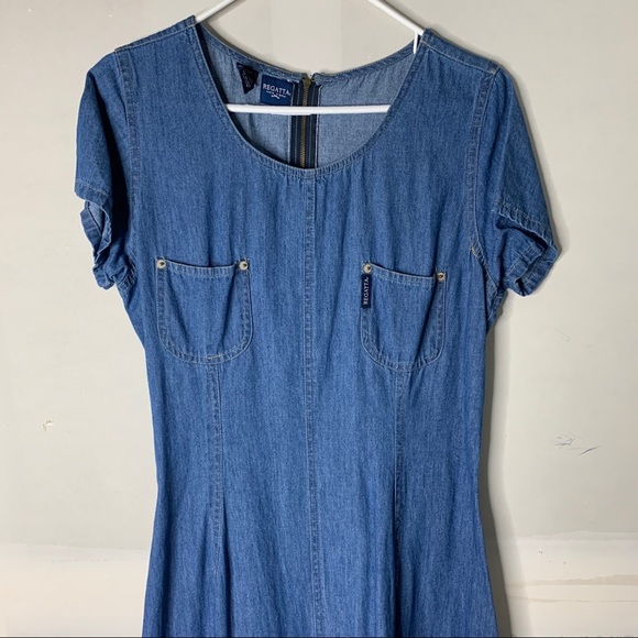 Vintage Dresses & Skirts - Vintage 90’s denim dress maxi pockets L Cotton
